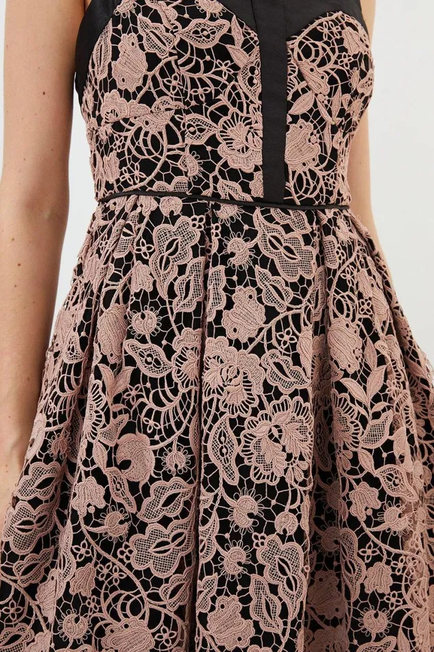 Dresses Women Karen Millen Petite Lace Prom Woven Midi Dress Black