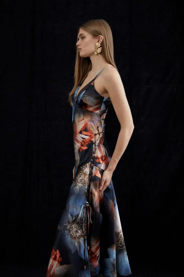Dresses Women Karen Millen Petite Lily Printed Tie Up Maxi Dress Floral