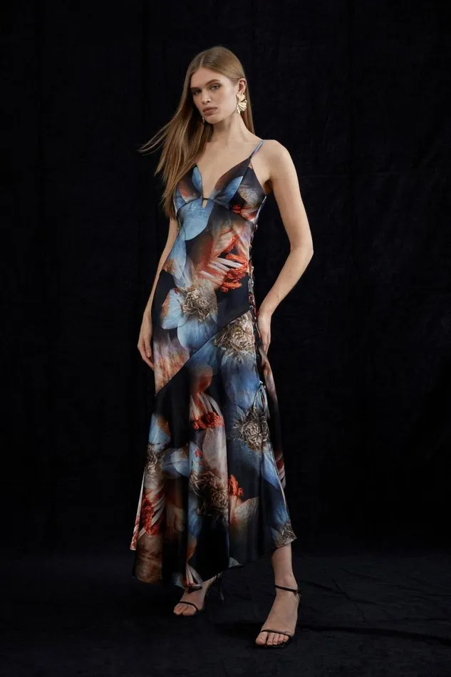 Dresses Women Karen Millen Petite Lily Printed Tie Up Maxi Dress Floral