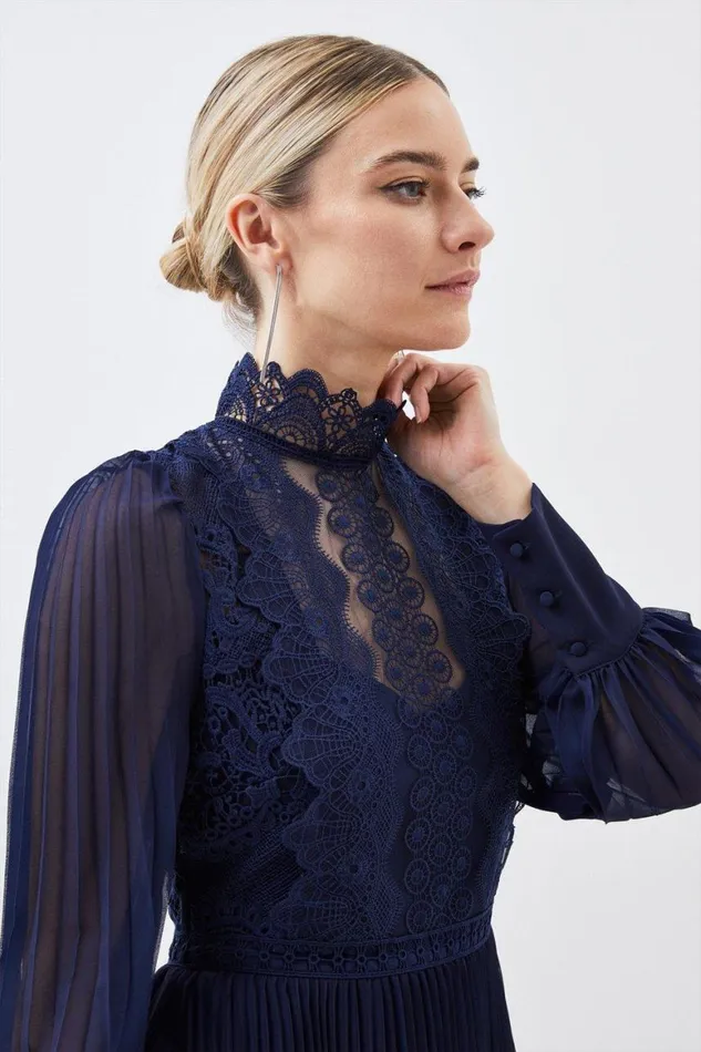 Dresses Women Karen Millen Petite Long Sleeve Ombre Guipure Lace Maxi Dress Blue