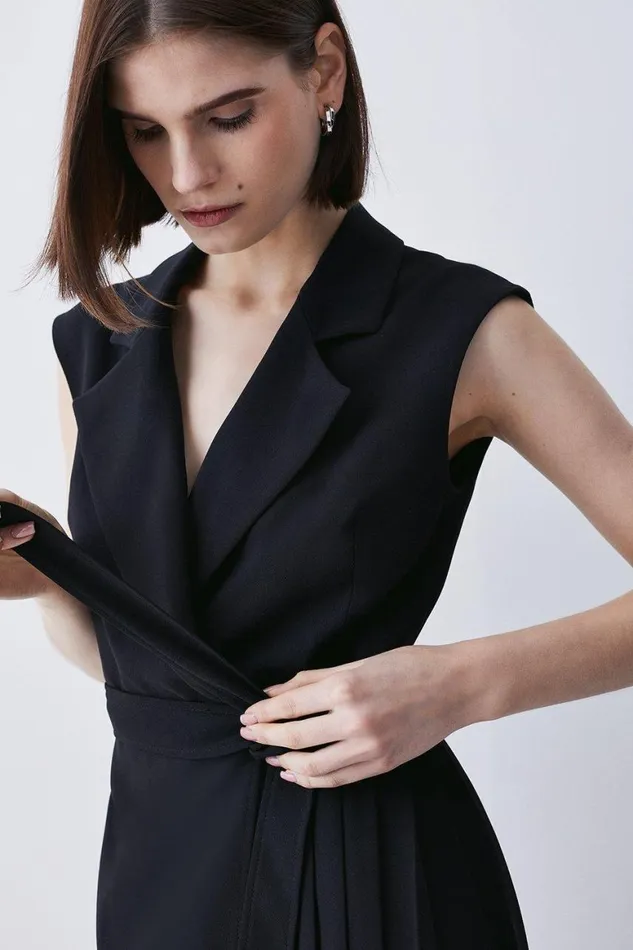 Dresses Women Karen Millen Petite Military Pleat Sleeveless Midi Dress Black