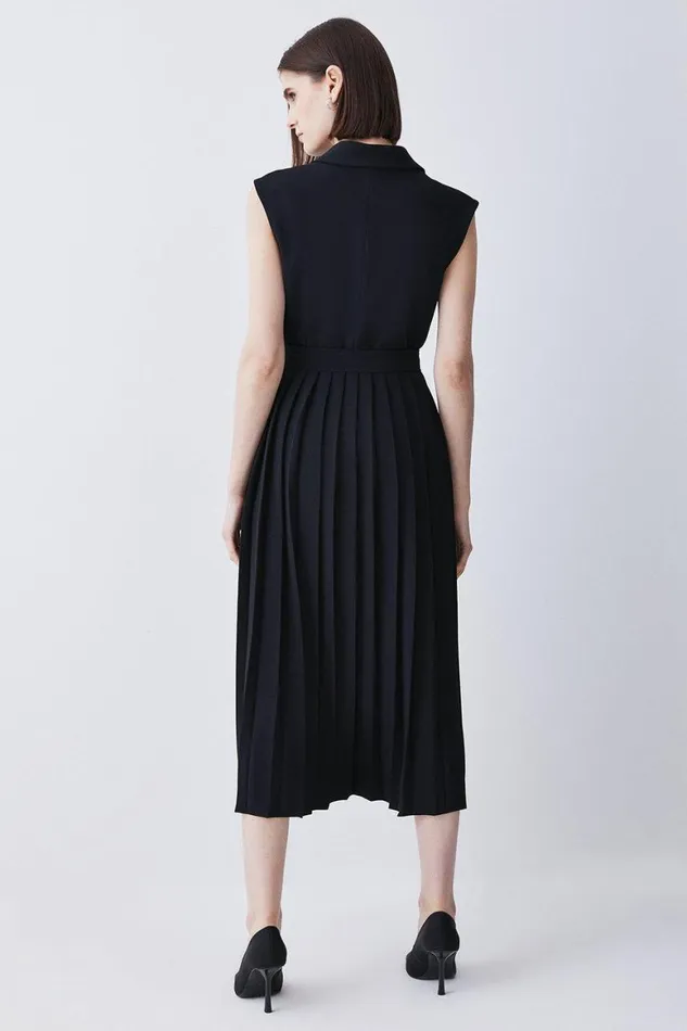Dresses Women Karen Millen Petite Military Pleat Sleeveless Midi Dress Black