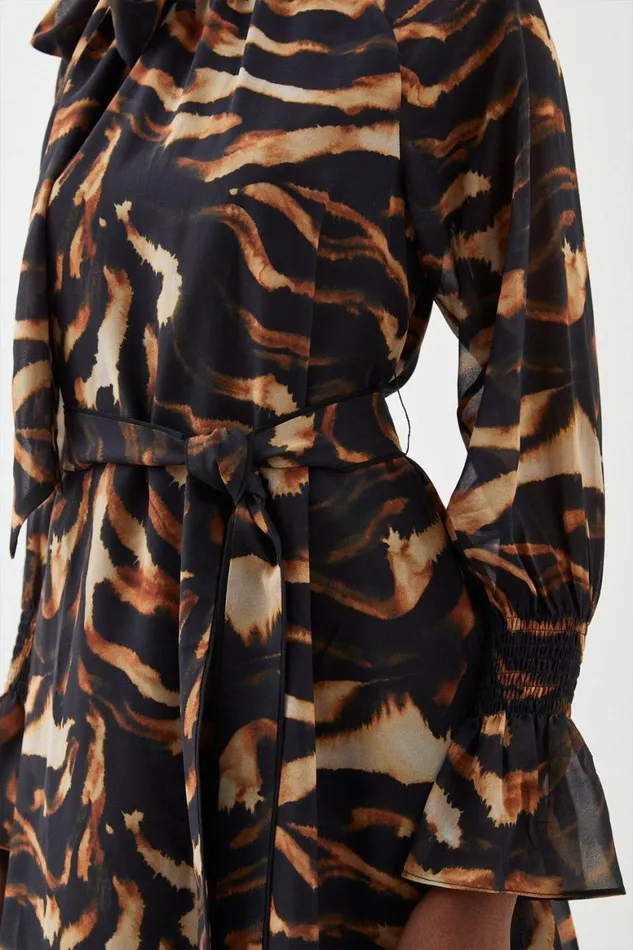 Dresses Women Karen Millen Petite Pleated Georgette Woven Mini Dress Animal