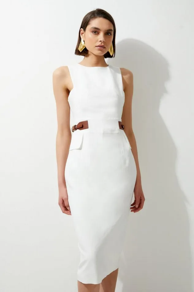 Dresses Women Karen Millen Petite Premium Tailored Linen Tab Waist Pencil Midi Dress Ivory Dresses Women Karen Millen Petite Premium Tailored Linen Tab Waist Pencil Midi Dress Ivory