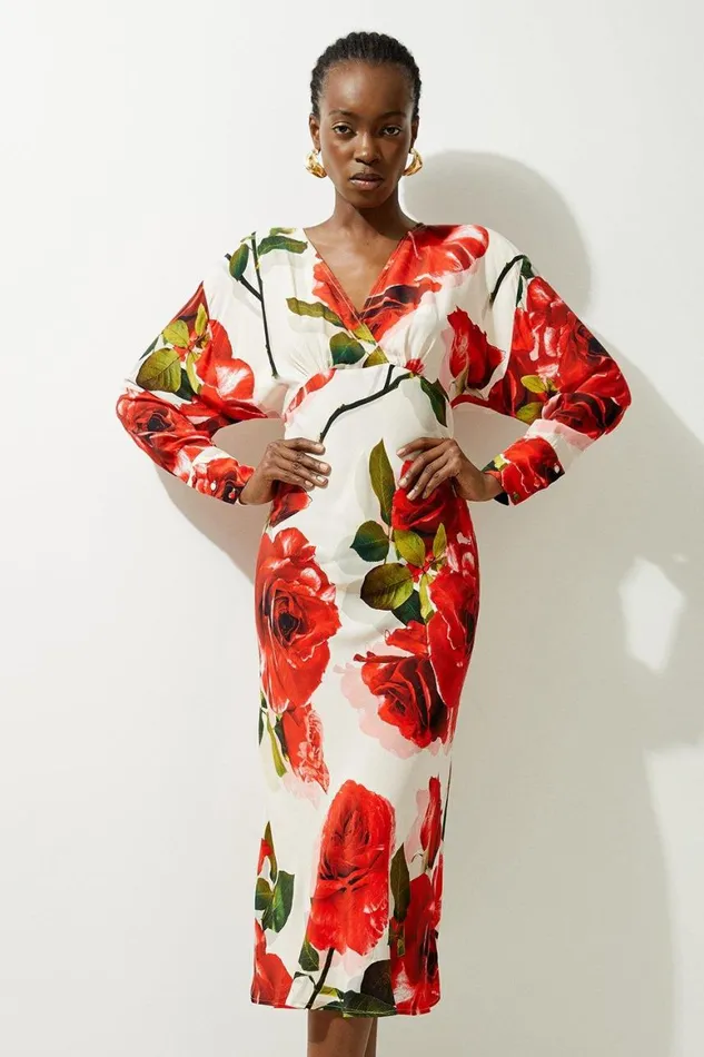 Dresses Women Karen Millen Petite Rose Printed Morocain Woven V Neck Midaxi Dress Rose Dresses Women Karen Millen Petite Rose Printed Morocain Woven V Neck Midaxi Dress Rose