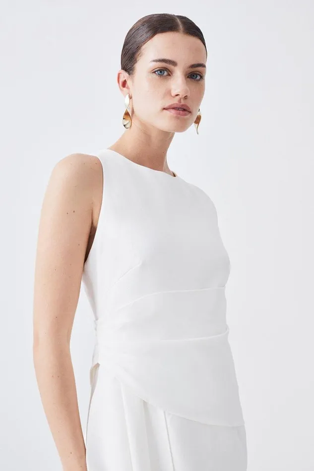 Dresses Women Karen Millen Petite Structured Crepe Drape Side Midaxi Dress Ivory