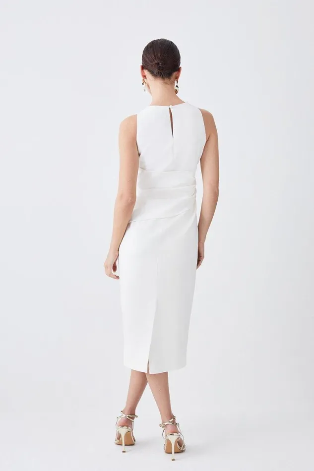 Dresses Women Karen Millen Petite Structured Crepe Drape Side Midaxi Dress Ivory