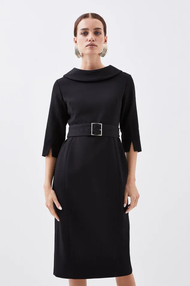 Dresses Women Karen Millen Petite Structured Crepe Roll Neck Belted Tailored Midi Dress Black Dresses Women Karen Millen Petite Structured Crepe Roll Neck Belted Tailored Midi Dress Black
