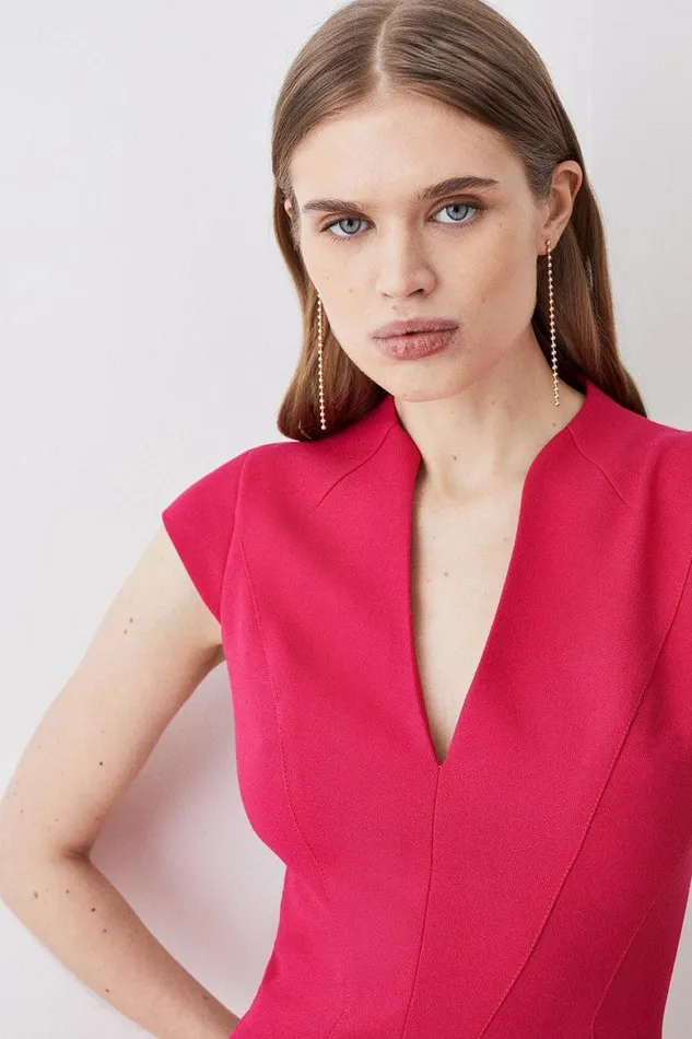 Dresses Women Karen Millen Petite Structured Crepe Seam Detail Full Skirt Midi Dress Fuchsia