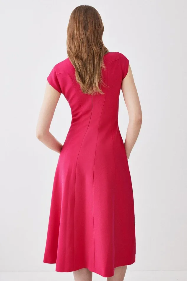Dresses Women Karen Millen Petite Structured Crepe Seam Detail Full Skirt Midi Dress Fuchsia