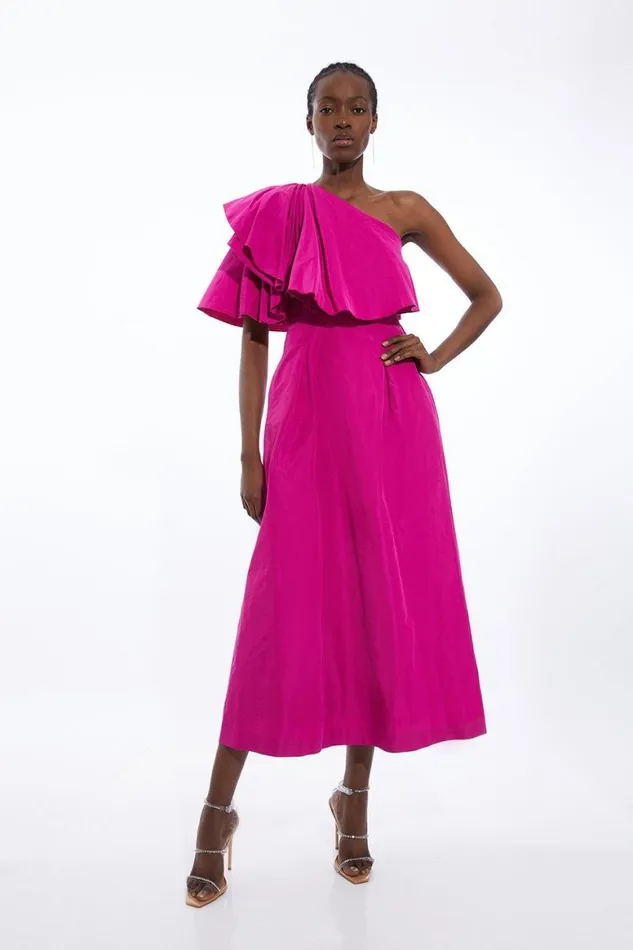 Dresses Women Karen Millen Petite Taffeta One Shoulder Ruffle Midi Dress Hot Pink Dresses Women Karen Millen Petite Taffeta One Shoulder Ruffle Midi Dress Hot Pink
