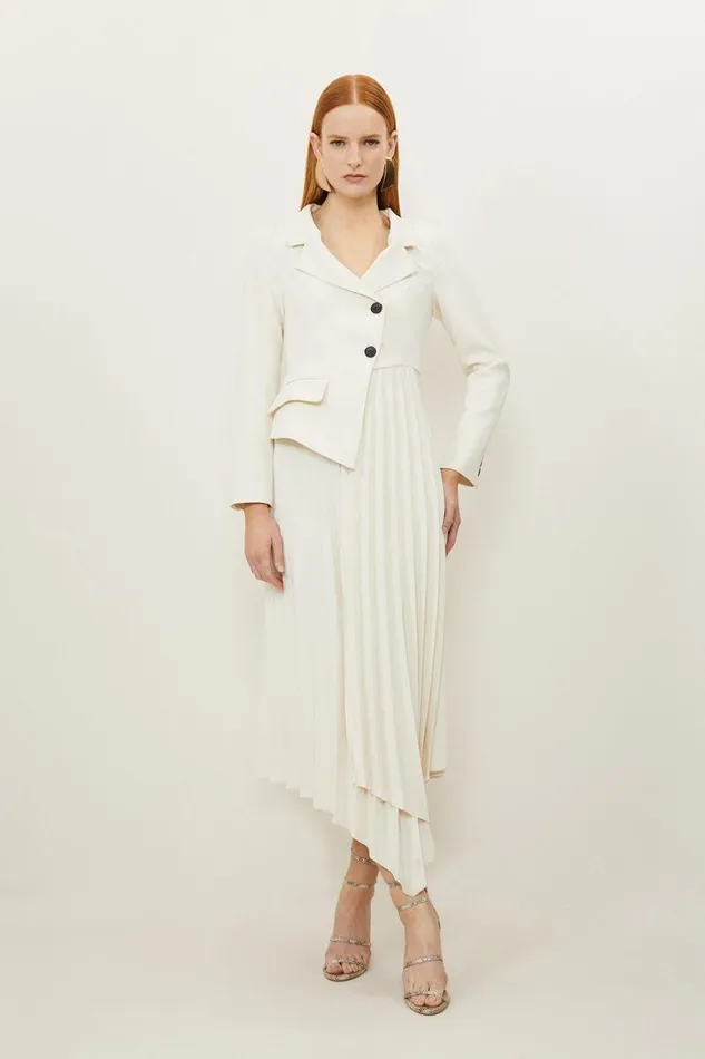 Dresses Women Karen Millen Petite Tailored Crepe Asymmetric Pleated Skirt Dress Ivory Dresses Women Karen Millen Petite Tailored Crepe Asymmetric Pleated Skirt Dress Ivory