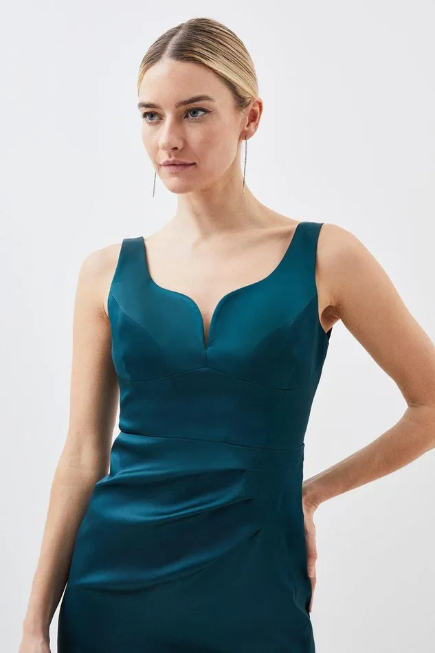Dresses Women Karen Millen Petite Tailored Italian Structured Satin Corset Detail Maxi Dress Emerald