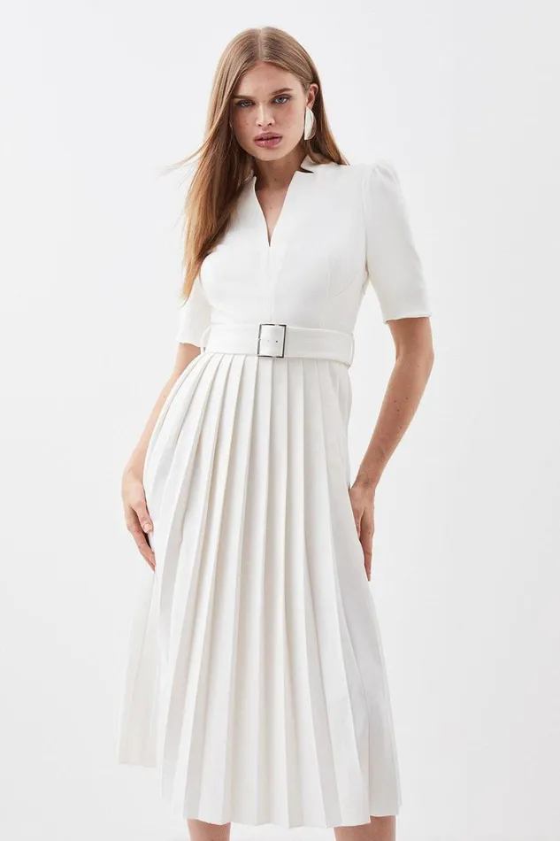 Dresses Women Karen Millen Petite Tailored Structured Crepe Forever Pleat Midi Dress Ecru Dresses Women Karen Millen Petite Tailored Structured Crepe Forever Pleat Midi Dress Ecru