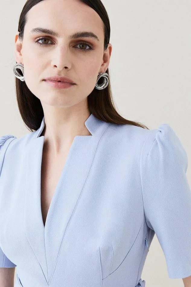 Dresses Women Karen Millen Petite Tailored Structured Crepe Forever Pleat Midi Dress Pale Blue