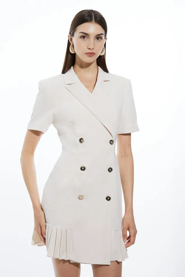 Dresses Women Karen Millen Pleated Woven Mini Blazer Dress Ivory