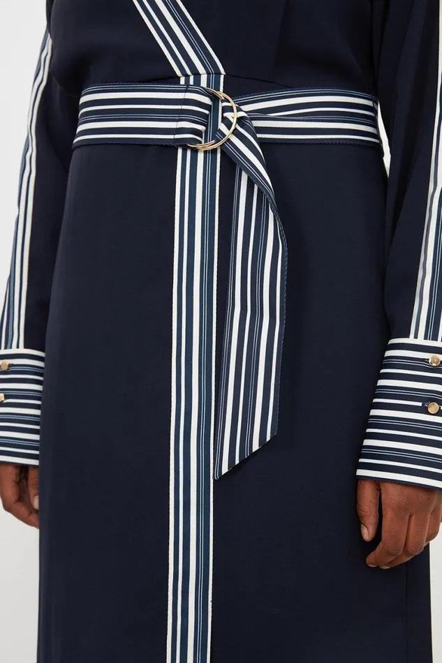 Dresses Women Karen Millen Plus Size Contrast Twill Woven Belted Midaxi Dress Navy