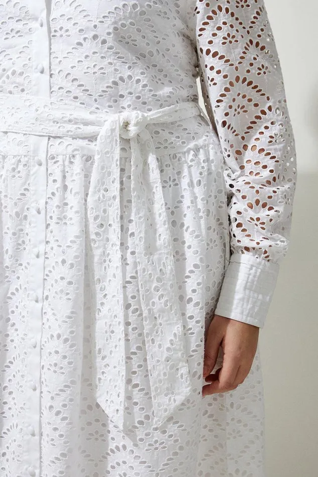 Dresses Women Karen Millen Plus Size Cotton Broderie Long Sleeve Woven Maxi Dress White