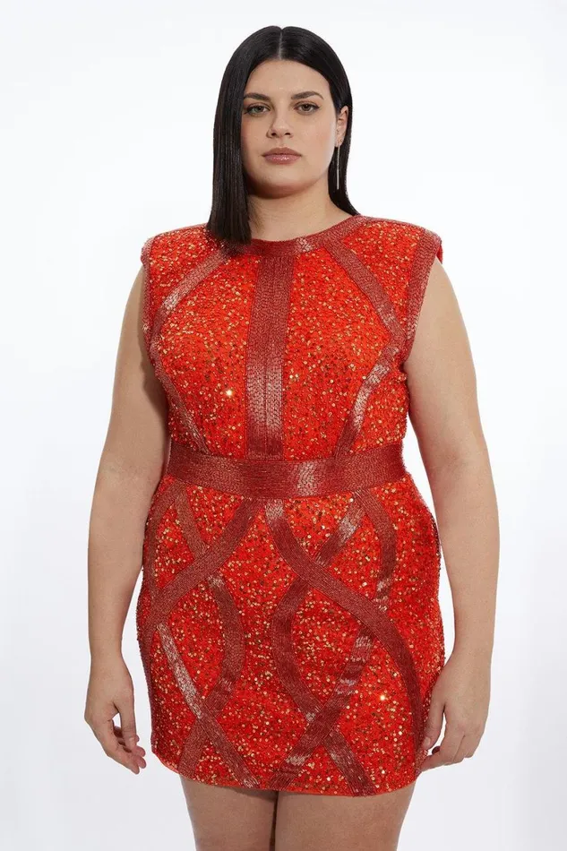 Dresses Women Karen Millen Plus Size Crystal Embellished Strong Shoulder Mini Dress Orange Dresses Women Karen Millen Plus Size Crystal Embellished Strong Shoulder Mini Dress Orange