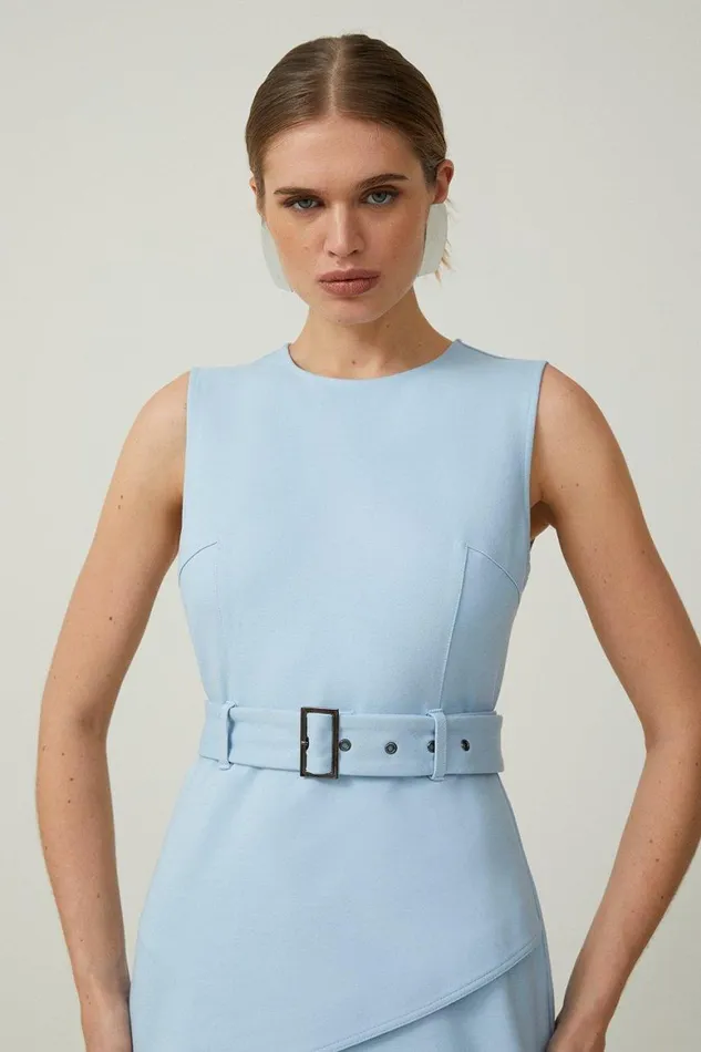 Dresses Women Karen Millen Ponte And Georgette Jersey Pleated Maxi Dress Pale Blue