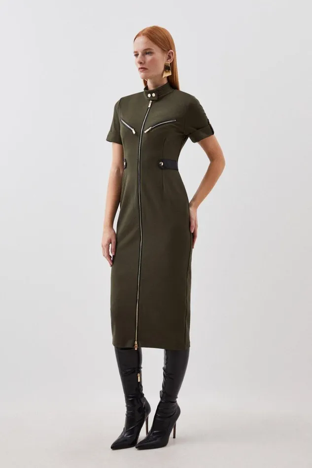 Dresses Women Karen Millen Ponte Hardwear Midaxi Dress Khaki