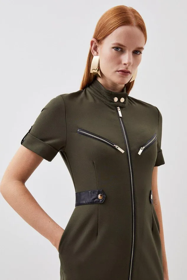 Dresses Women Karen Millen Ponte Hardwear Midaxi Dress Khaki