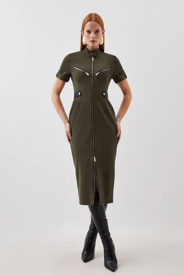 Dresses Women Karen Millen Ponte Hardwear Midaxi Dress Khaki