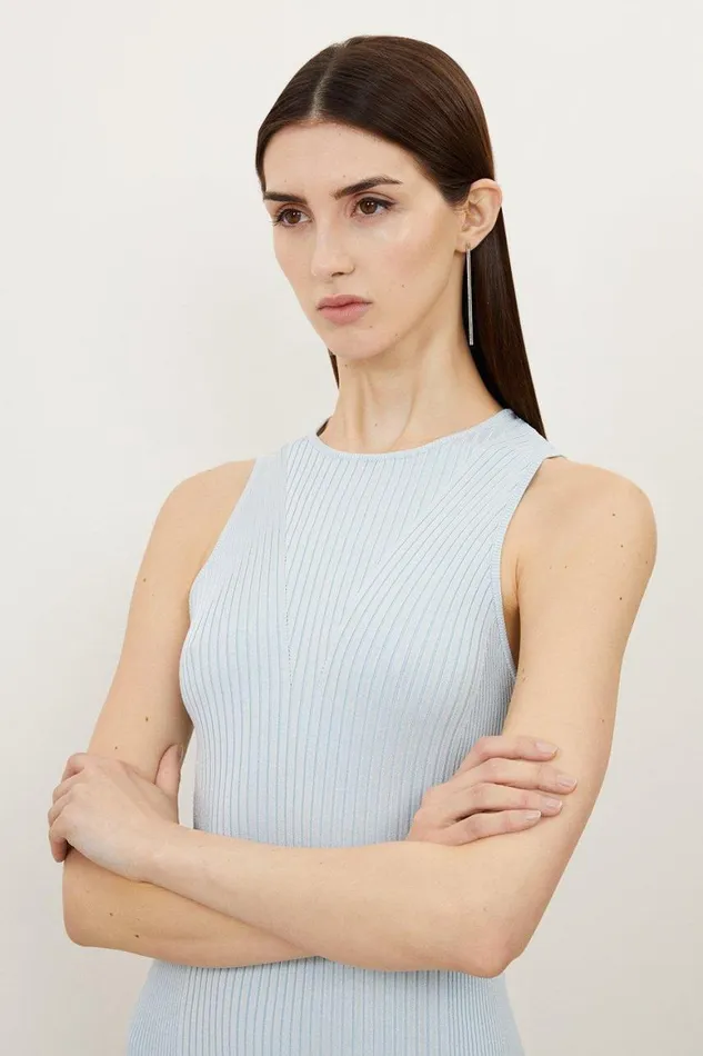 Dresses Women Karen Millen Premium Drape Fringe Hem Knit Midi Dress Grey