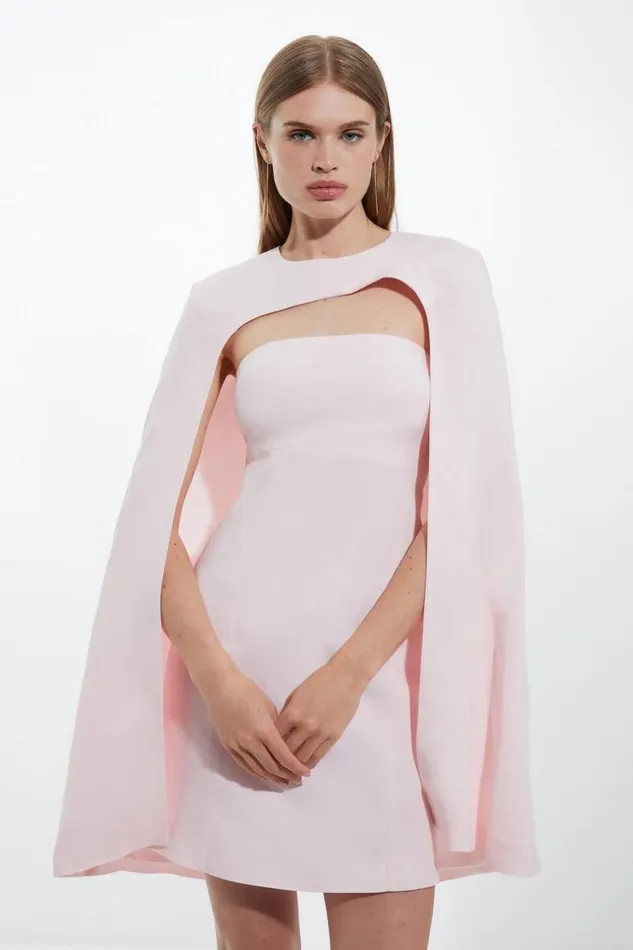 Dresses Women Karen Millen Premium Linen Tailored Caped Mini Dress Blush