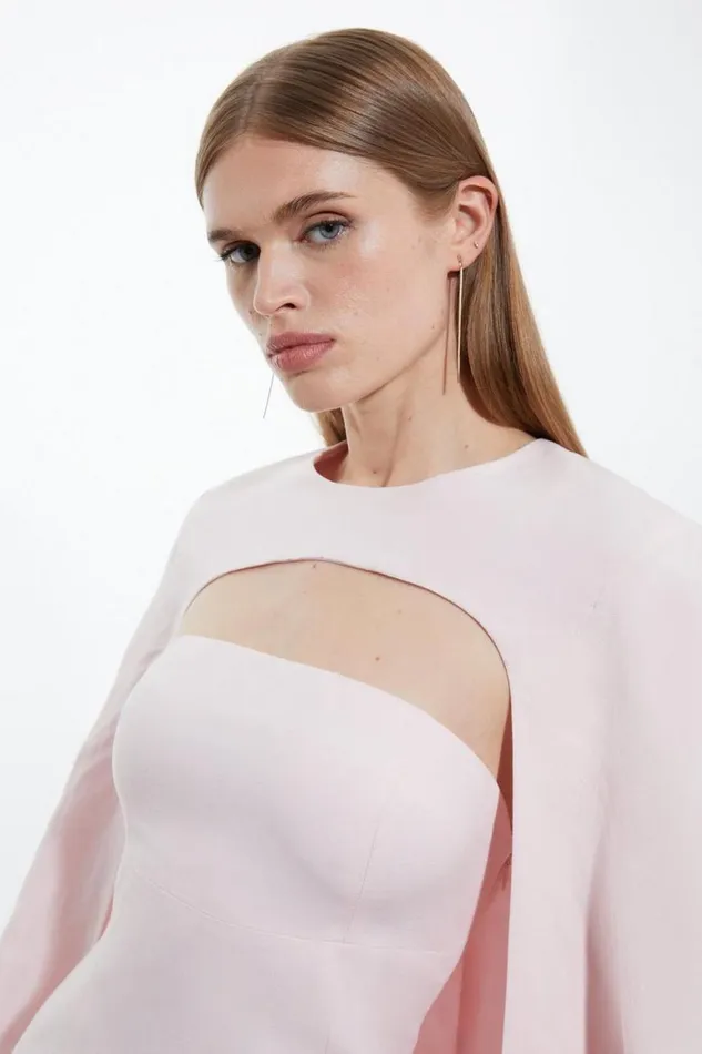 Dresses Women Karen Millen Premium Linen Tailored Caped Mini Dress Blush