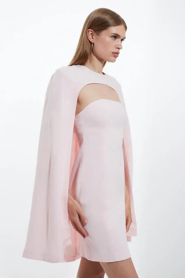 Dresses Women Karen Millen Premium Linen Tailored Caped Mini Dress Blush