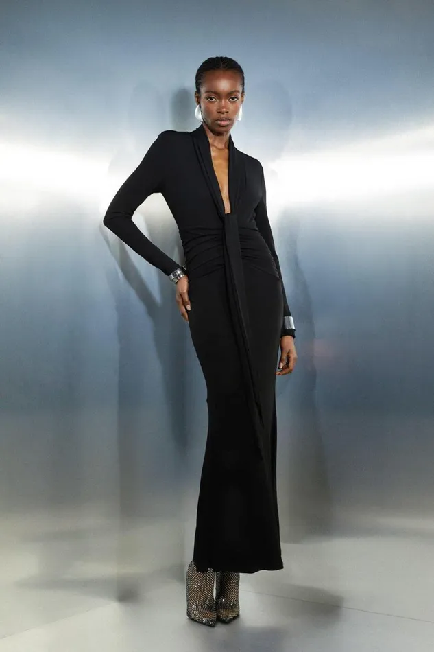 Dresses Women Karen Millen Premium Stretch Crepe Jersey Plunge Neck Maxi Dress Black Dresses Women Karen Millen Premium Stretch Crepe Jersey Plunge Neck Maxi Dress Black