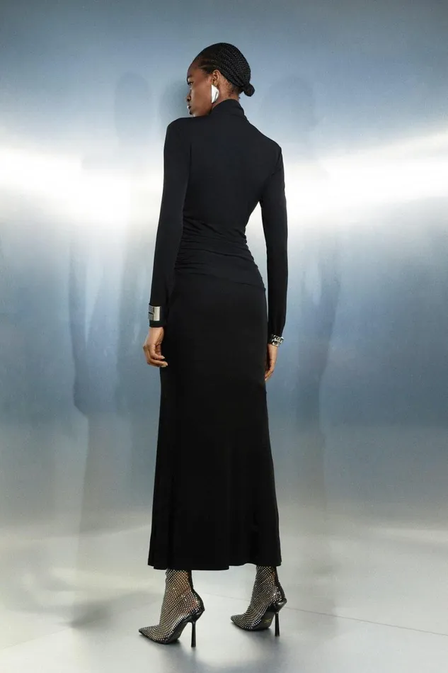 Dresses Women Karen Millen Premium Stretch Crepe Jersey Plunge Neck Maxi Dress Black