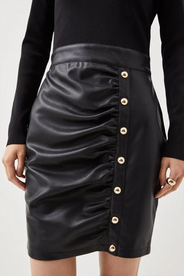 Dresses Women Karen Millen Pu Knit Ruched Skirt Midi Dress Black