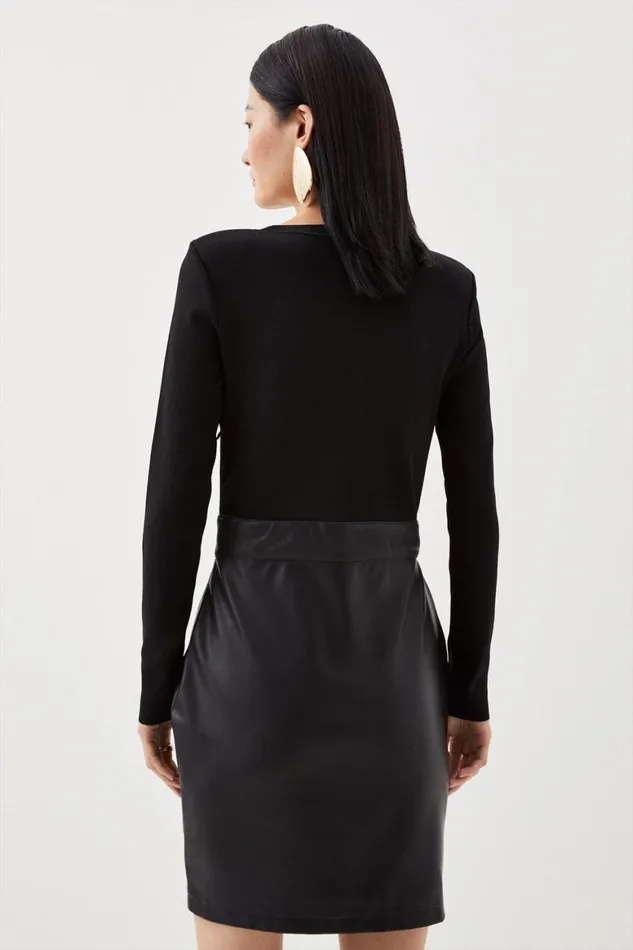 Dresses Women Karen Millen Pu Knit Ruched Skirt Midi Dress Black