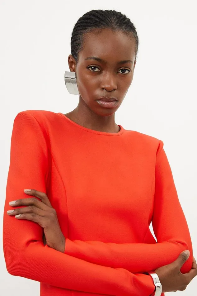 Dresses Women Karen Millen Relaxed Structured Knit Bandage Mini Dress Red