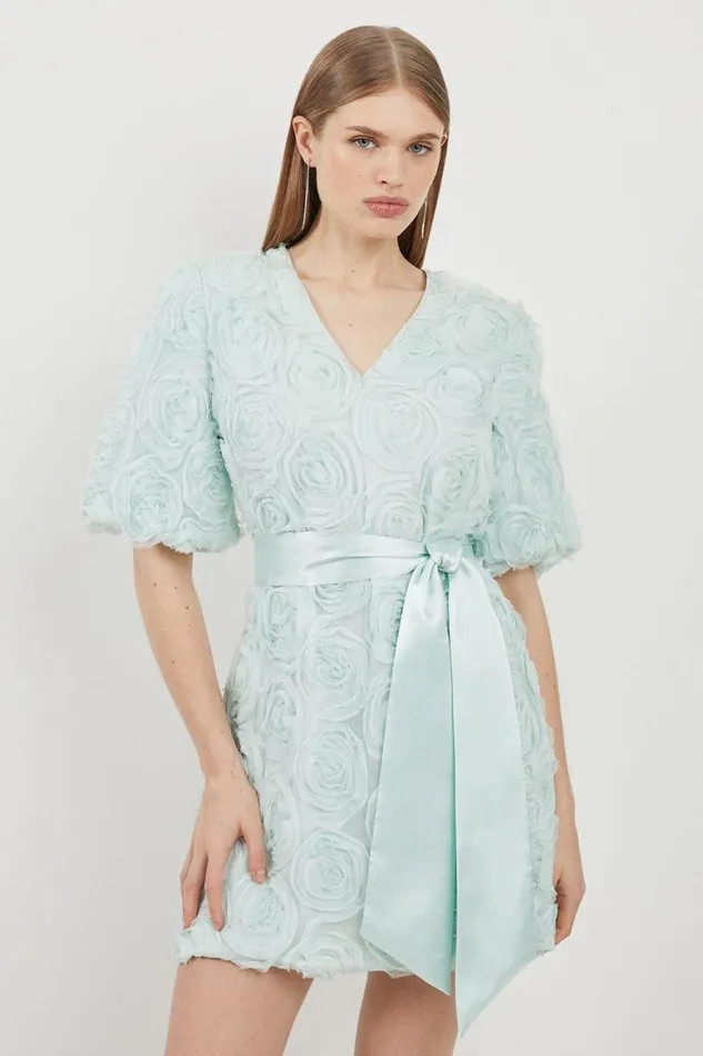 Dresses Women Karen Millen Romantic Rosette Texture Woven Tie Waist Mini Dress Sage Dresses Women Karen Millen Romantic Rosette Texture Woven Tie Waist Mini Dress Sage