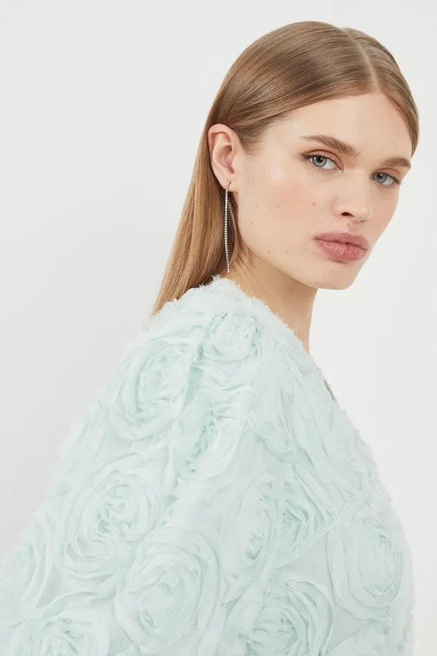 Dresses Women Karen Millen Romantic Rosette Texture Woven Tie Waist Mini Dress Sage