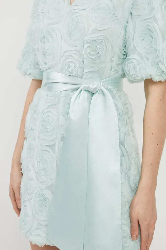 Dresses Women Karen Millen Romantic Rosette Texture Woven Tie Waist Mini Dress Sage