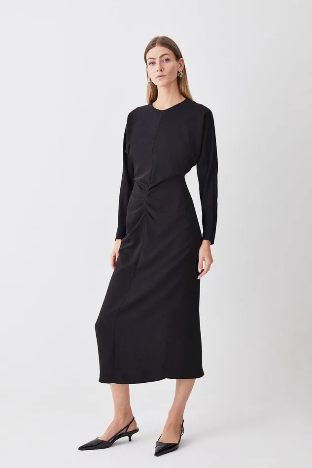 Dresses Women Karen Millen Ruched Crepe Rounded Sleeve Midi Dress Black