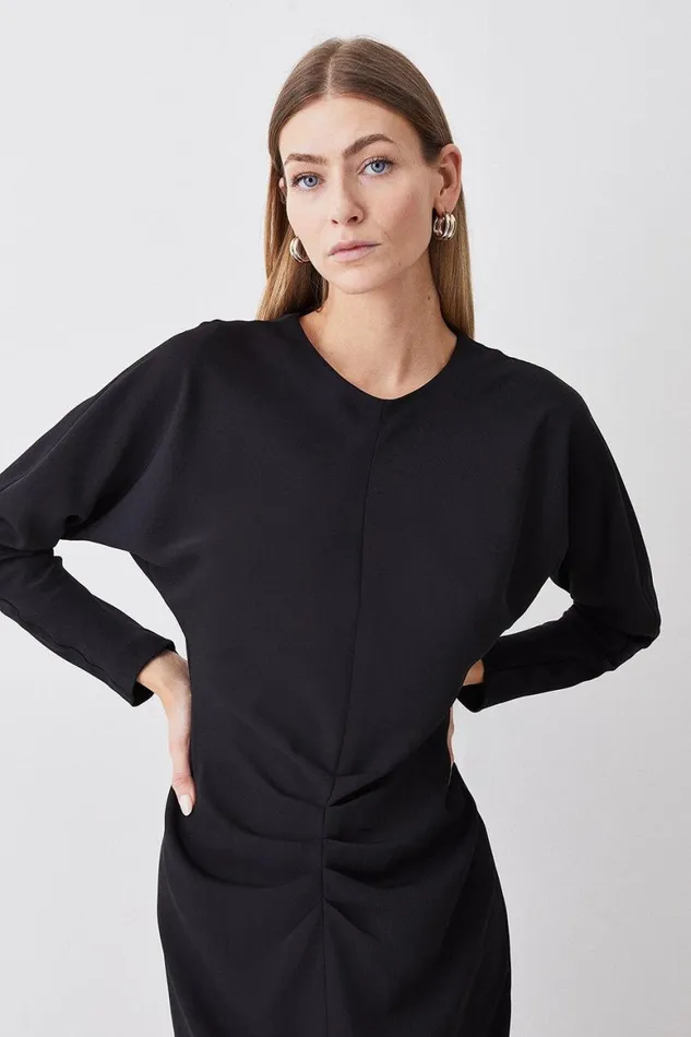 Dresses Women Karen Millen Ruched Crepe Rounded Sleeve Midi Dress Black