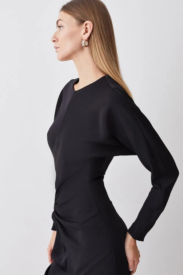 Dresses Women Karen Millen Ruched Crepe Rounded Sleeve Midi Dress Black