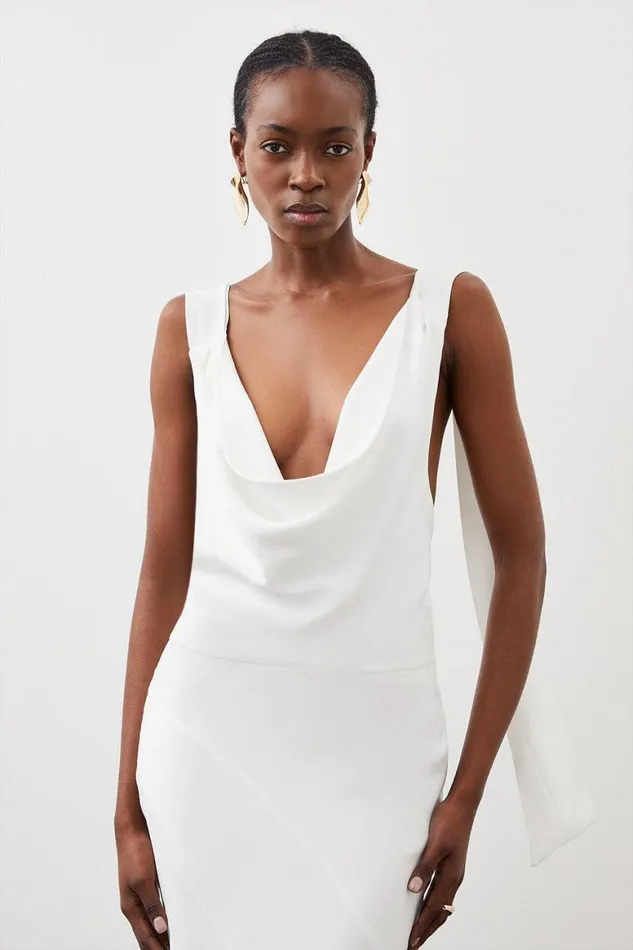 Dresses Women Karen Millen Satin Crepe Mix Cowl Neck Maxi Dress Ivory