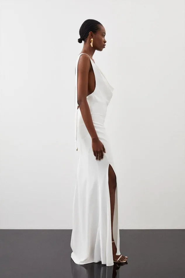 Dresses Women Karen Millen Satin Crepe Mix Cowl Neck Maxi Dress Ivory