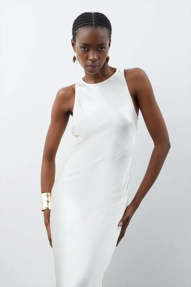 Dresses Women Karen Millen Satin Woven Column Maxi Dress Ivory
