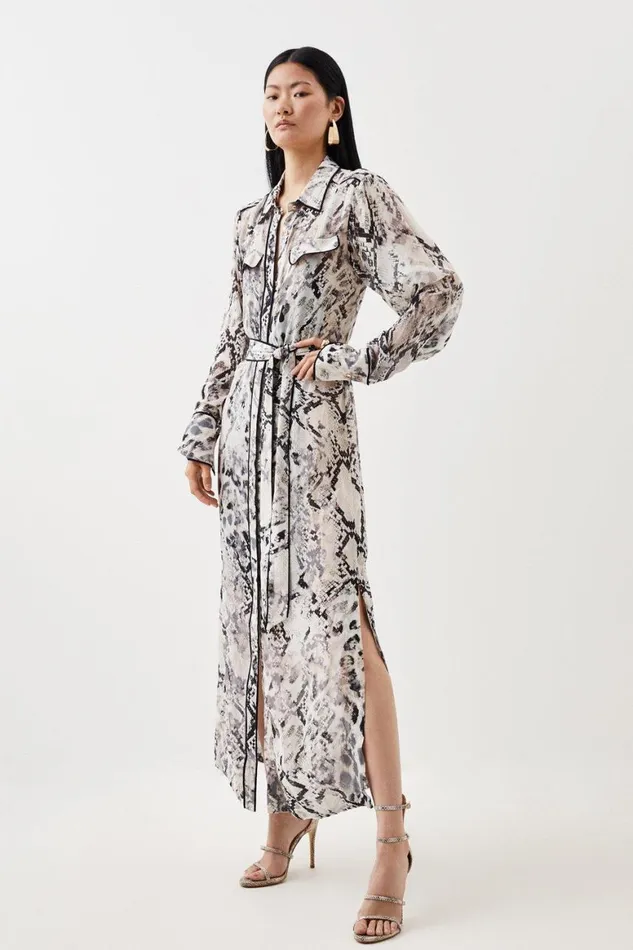 Dresses Women Karen Millen Snake Viscose Shirt Dress Midi Snake