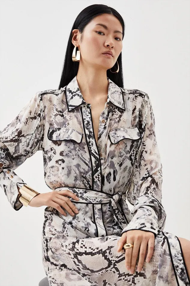Dresses Women Karen Millen Snake Viscose Shirt Dress Midi Snake