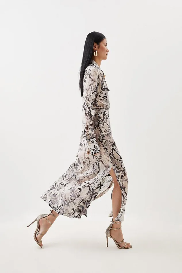 Dresses Women Karen Millen Snake Viscose Shirt Dress Midi Snake