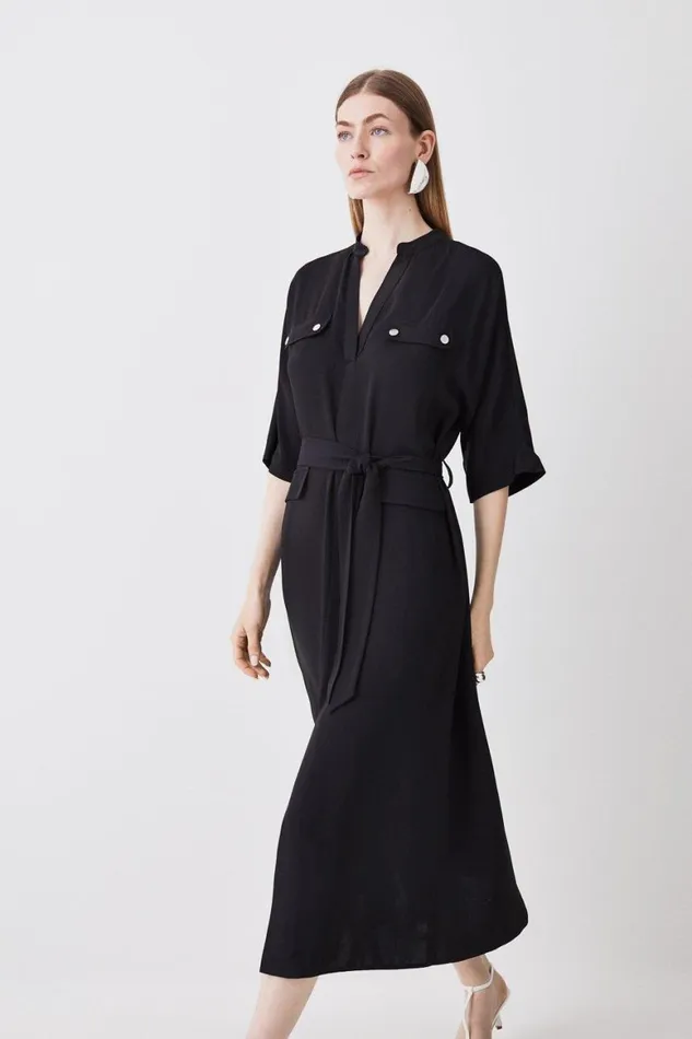 Dresses Women Karen Millen Soft Tailored Belted Relaxed Sleeve Midi Dress Black Dresses Women Karen Millen Soft Tailored Belted Relaxed Sleeve Midi Dress Black