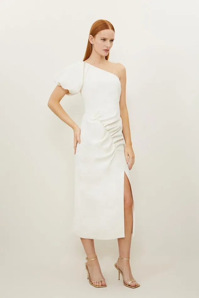 Dresses Women Karen Millen Soft Tailored One Shoulder Ruched Midaxi Dress Ivory